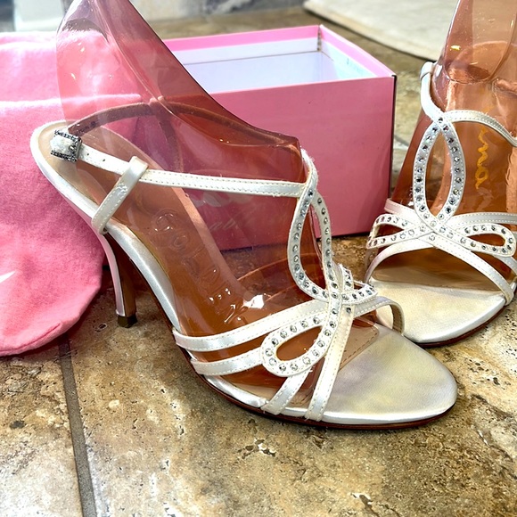 Nina White Satin Heels - Picture 1 of 6